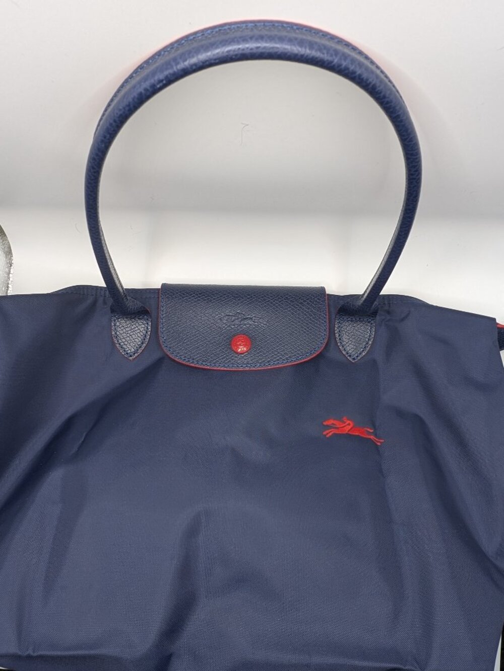 Longchamp Le Pliage Club Tote Navy Blue Short Handle Nylon Bag Authentic S/M - Picture 3 of 8